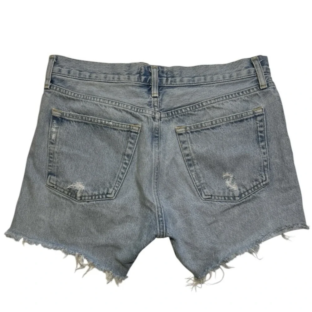 AGOLDE Parker Blue Denim Shorts sz 27 Buttonfly Cut-off Distressed 100% Cotton